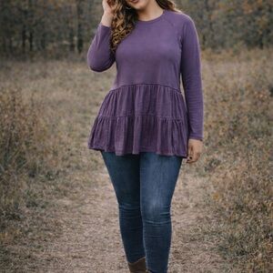 Simply Vera Wang Purple Tiered Peplum Top Small Medium